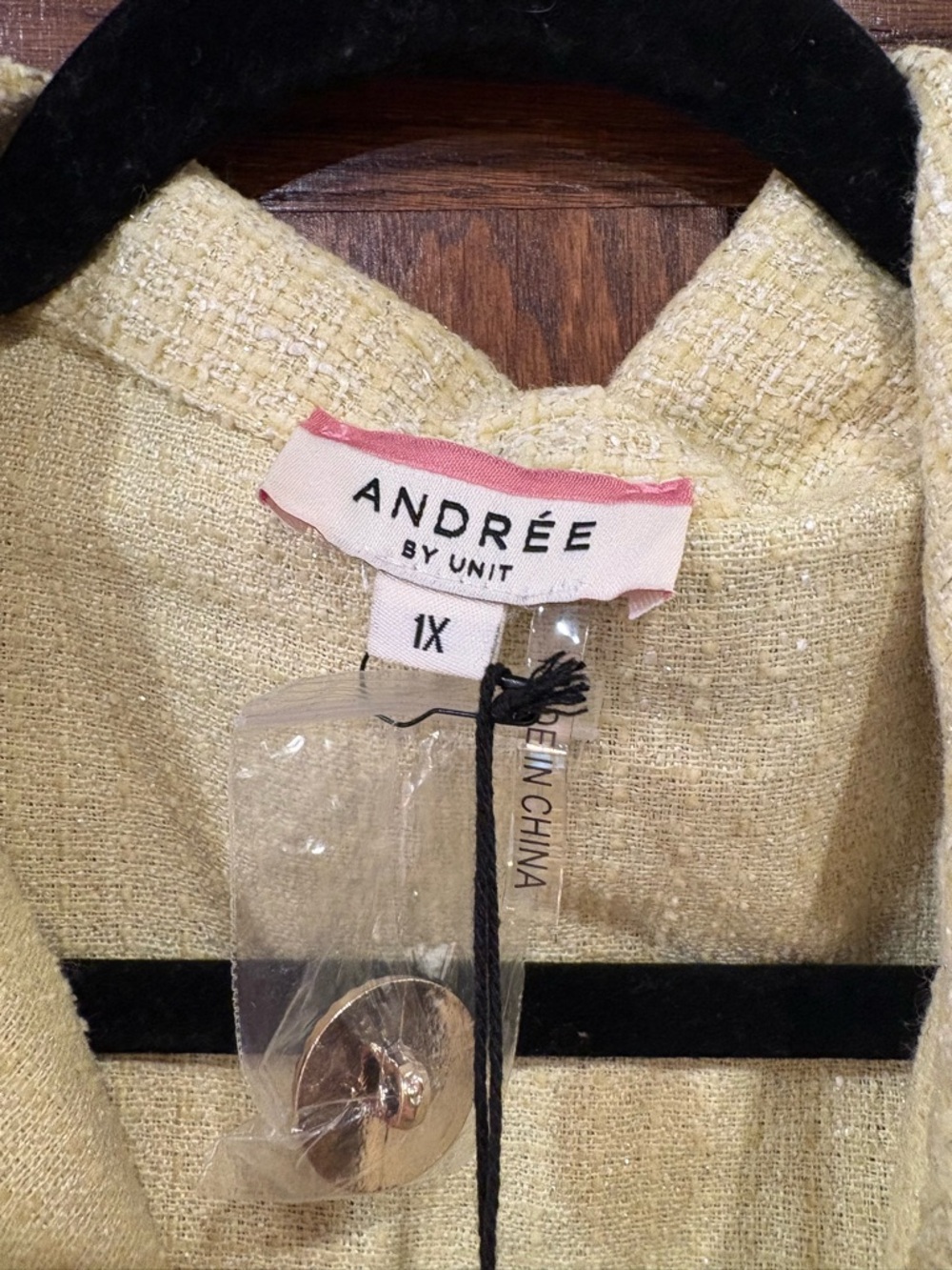 Andrée by Unit $54 NWT Daydreams Yellow Tweed Pearl Shacket 1X P2P 26-27” - Picture 3 of 10